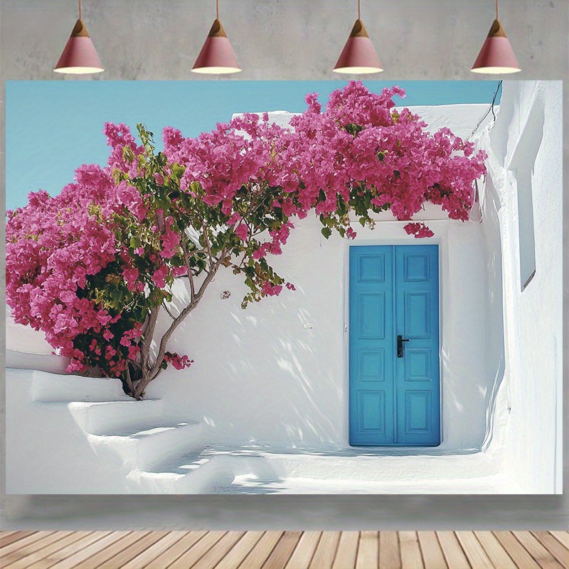 Photography Urban - Buntes Santorini-Straßenszene-Thema, Fotografie-Hintergrundtuch und Partybanner