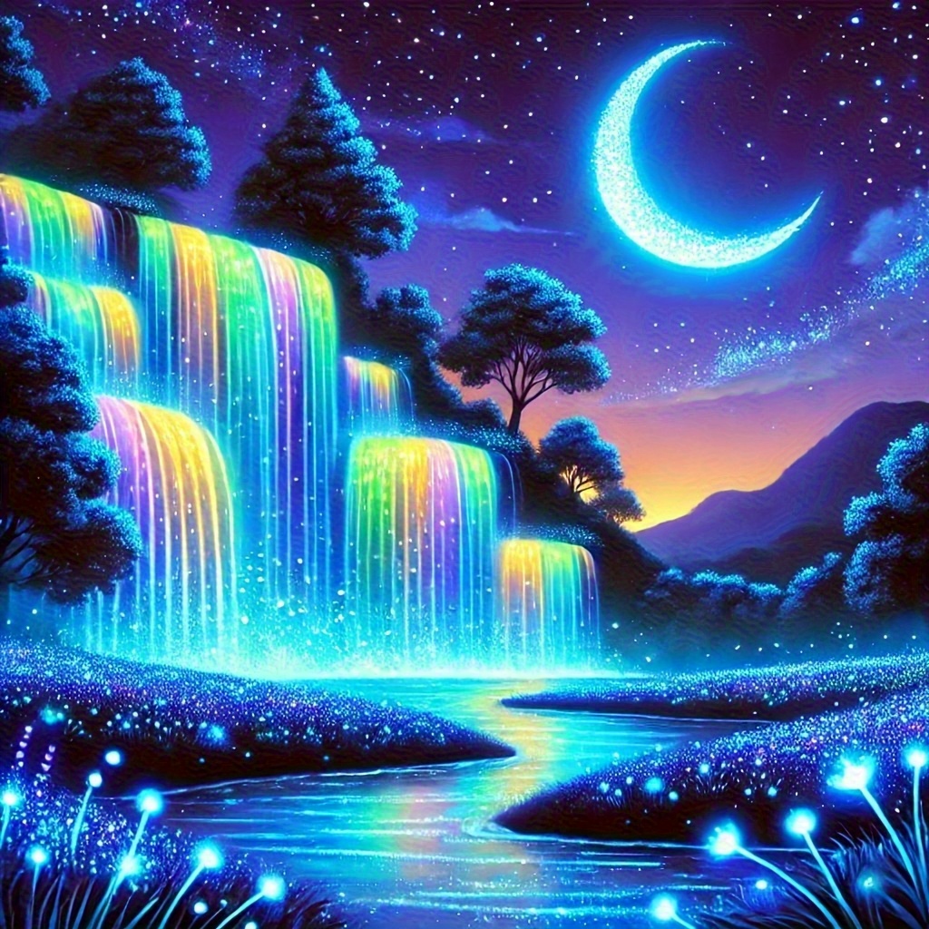 Photography Night - Produkt! Regenbogen Leuchtender Wasserfall Diamant DIY-Set,