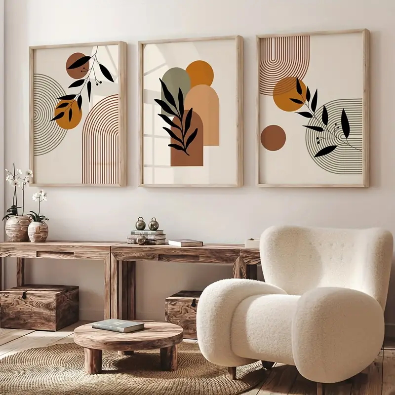 Photography Geometry - 3-teiliges Set Bohemian-Style Pflanzen- und Geometrie-Abstrakt-Poster,